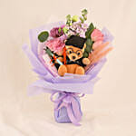 Graduation Gift – Teddy Bear with Fresh Flowers Bouquet