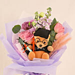 Graduation Gift – Teddy Bear with Fresh Flowers Bouquet