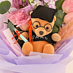 Graduation Gift – Teddy Bear with Fresh Flowers Bouquet