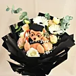 Graduation Hand Bouquet – Elegant Blooms with Plush Teddy