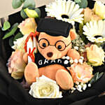 Graduation Hand Bouquet – Elegant Blooms with Plush Teddy