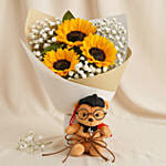 Sunflower Graduation Bouquet with Cute Teddy
