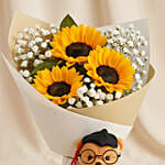 Sunflower Graduation Bouquet with Cute Teddy