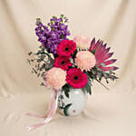 Vibrant Mixed Flowers Violet Garden Vase