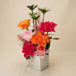 Vibrant Sunset Rose & Silver Ceramic Vase