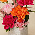 Vibrant Sunset Rose & Silver Ceramic Vase