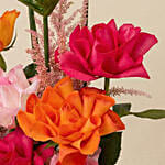 Vibrant Sunset Rose & Silver Ceramic Vase