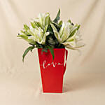 Radiant White Lily & Red Love Box Arrangement