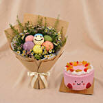 Pastel Smile Bloom Buddies Bouquet and Jellycat Cake