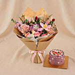 Pink Smile Bloom Buddies Bouquet and Mini Cake
