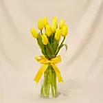 Serene Yellow Tulips Glass Vase