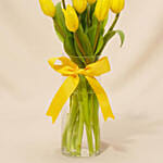 Serene Yellow Tulips Glass Vase