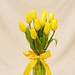 Serene Yellow Tulips Glass Vase