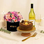 Elegant Flowers Box with Wine & Cake