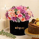 Elegant Flowers Box with Wine & Cake