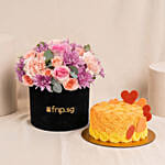 Floral Heart Chocolate Cake and Flowers Bundle