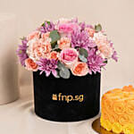 Floral Heart Chocolate Cake and Flowers Bundle