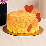 Floral Heart Chocolate Cake and Flowers Bundle