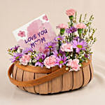 Mother’s Love Pink & Purple Floral Basket with Chocolates