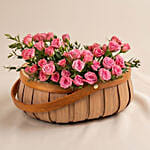 Pink Spray Rose in Small Basket