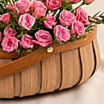 Pink Spray Rose in Small Basket