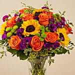 Vibrant Mixed Flowers Glass Vase