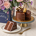 Birthday Roses Arrangement and Chocolate Cake