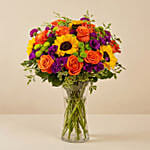 Vibrant Mixed Flowers Glass Vase