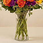Vibrant Mixed Flowers Glass Vase