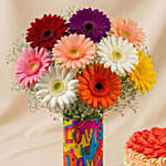 Love Is Love - Colorful Gerbera Vase & Cake