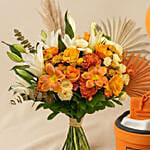 Happiness - Orange Flowers Chocolate Cake n Balloons