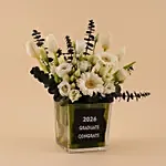 White Tulips & Gerberas 2026 Convocation Flower Vase