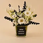 White Tulips & Gerberas 2026 Convocation Flower Vase