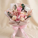 Soft Pink Rose & Teddy Bear Small Flower Bouquet
