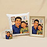 Fathers Day Present - Comic Style Cushion, Mug & Frame