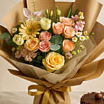 Beloved - Elegant Mix Flowers Bouquet & Chocolate Mini Cake