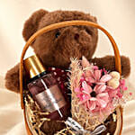 Cuddly Bear with Preserved Bouquet and Victoria Secret Hamper