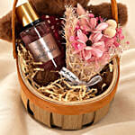 Cuddly Bear with Preserved Bouquet and Victoria Secret Hamper