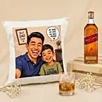 Personalised Best Dad Cushion & Johnnie Walker Whisky Set