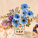 Father's Day Blue Gerbera Flower Vase & Bento Cake Set
