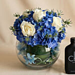 Elegant Hydrangea & Rose Glass Bowl with Perfume Gift for Dad