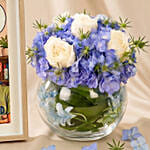 Personalised Father's Day Frame n Blue Hydrangea Glass Bowl Set