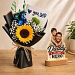 Hero Dad LED Lamp & Sunflower Bouquet
