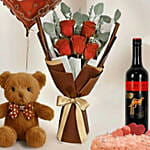 Adorable Love Gift Combo Arrangement with Cake and Wine