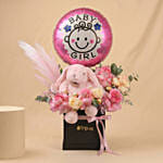 Pink Bunny, Roses & Chocolate Box Arrangement for Baby Girl