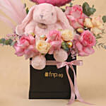 Pink Bunny, Roses & Chocolate Box Arrangement for Baby Girl