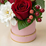 Red Rose, Eustoma & Ferrero Rocher in Round Gift Box