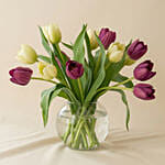 Beautiful Mixed Tulips Glass Vase