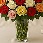 Bunch of 50 Assorted Roses In Glass Vase