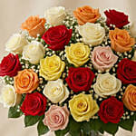 Bunch of 50 Assorted Roses In Glass Vase